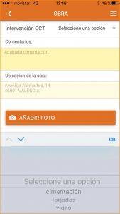 app octplus pantalla enviar documentos tipo intervencion